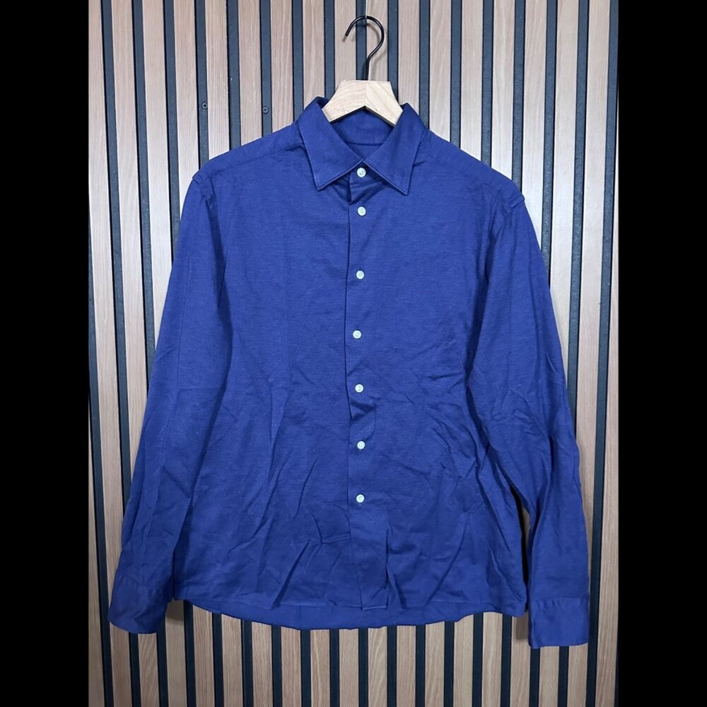 Eton Dress Shirt Large Mens Blue Long Sleeve 100% Cotton Textured